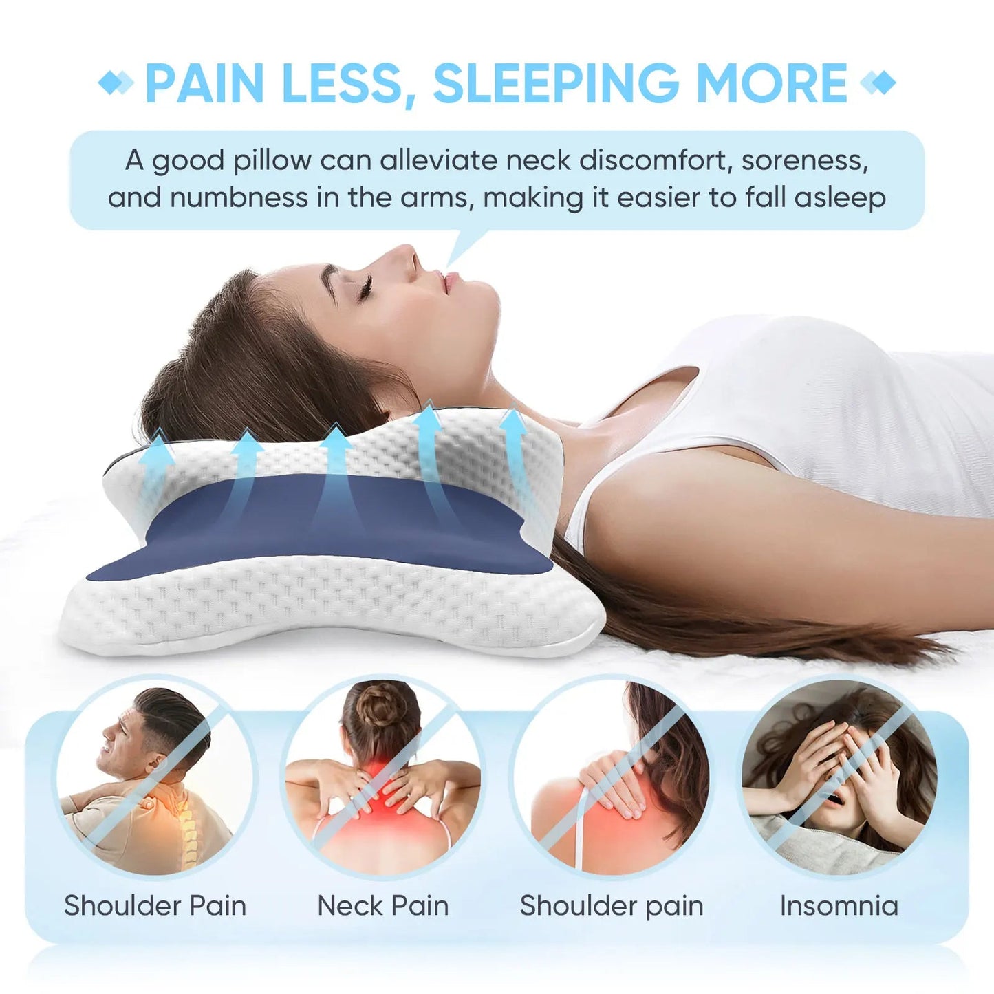 Memory Foam Pillow Cervical Pillow Neck Pain Relief Contour Ergonomic Orthopedic Neck Support for Side Back Stomach Sleeper Gift - FloraDigest Co.
