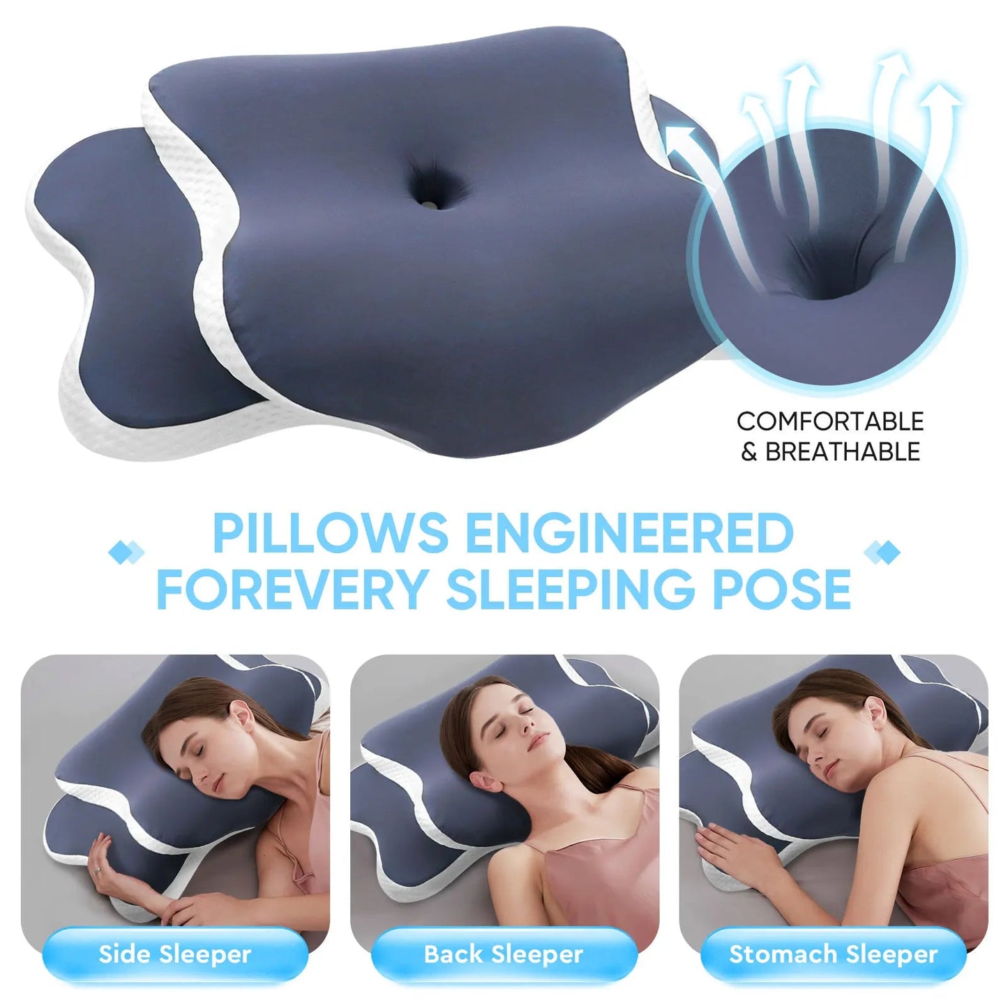 Memory Foam Pillow Cervical Pillow Neck Pain Relief Contour Ergonomic Orthopedic Neck Support for Side Back Stomach Sleeper Gift - FloraDigest Co.