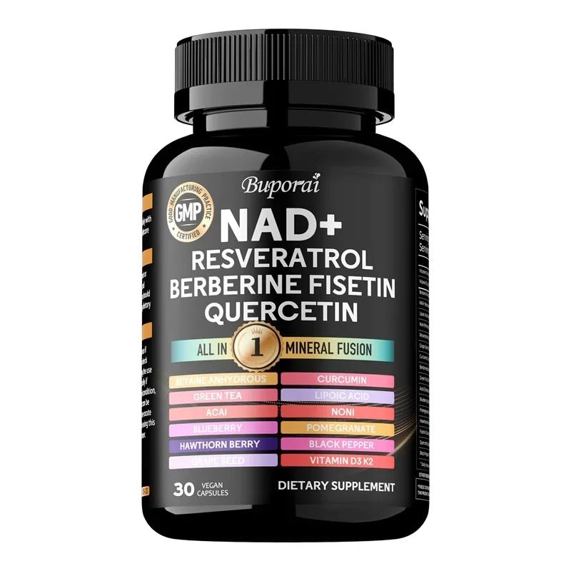 NAD+, Resveratrol, Quercetin, Berberine Fisetin - Cellular Health, Healthy Aging, Vitamin K2, Vitamin D3, One - stop Approach,1000mg - FloraDigest Co.