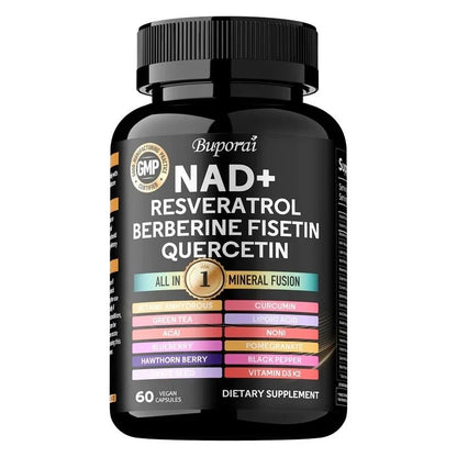 NAD+, Resveratrol, Quercetin, Berberine Fisetin - Cellular Health, Healthy Aging, Vitamin K2, Vitamin D3, One - stop Approach,1000mg - FloraDigest Co.