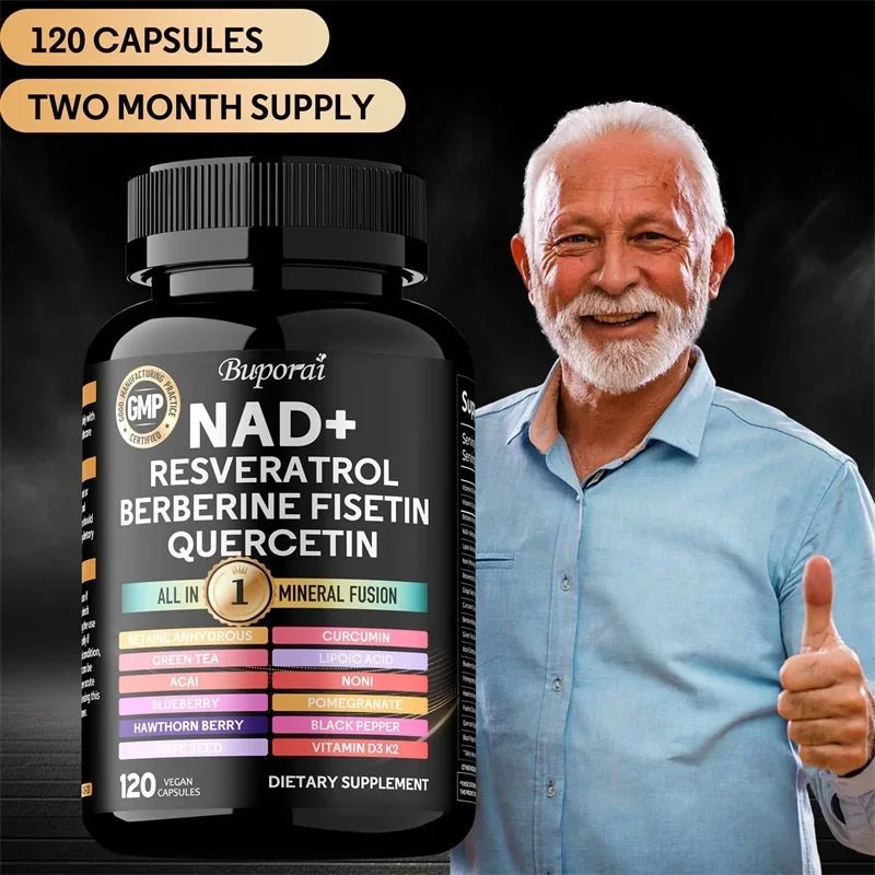 NAD+, Resveratrol, Quercetin, Berberine Fisetin - Cellular Health, Healthy Aging, Vitamin K2, Vitamin D3, One - stop Approach,1000mg - FloraDigest Co.