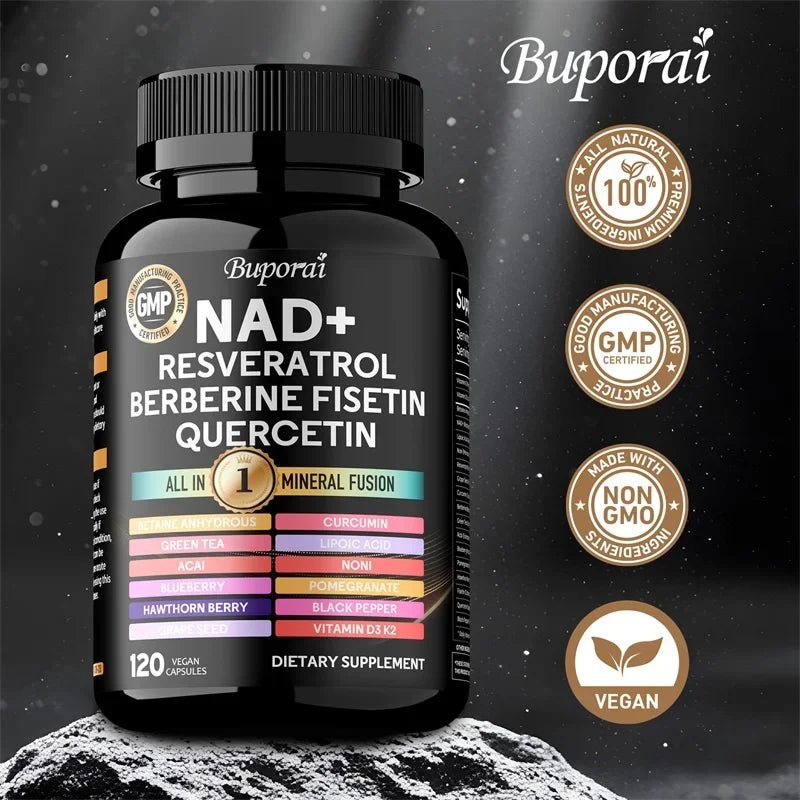 NAD+, Resveratrol, Quercetin, Berberine Fisetin - Cellular Health, Healthy Aging, Vitamin K2, Vitamin D3, One - stop Approach,1000mg - FloraDigest Co.