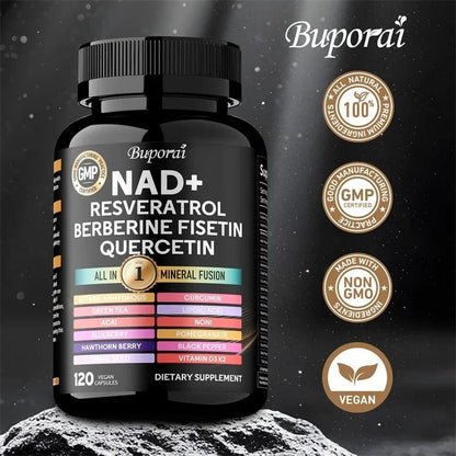 NAD+, Resveratrol, Quercetin, Berberine Fisetin - Cellular Health, Healthy Aging, Vitamin K2, Vitamin D3, One - stop Approach,1000mg - FloraDigest Co.