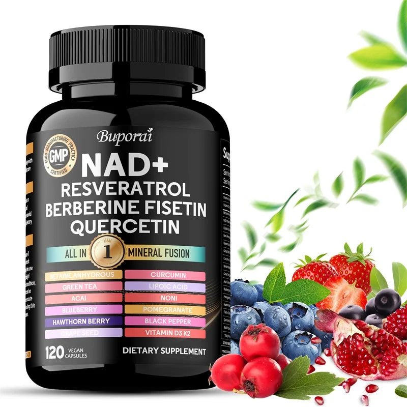 NAD+, Resveratrol, Quercetin, Berberine Fisetin - Cellular Health, Healthy Aging, Vitamin K2, Vitamin D3, One - stop Approach,1000mg - FloraDigest Co.