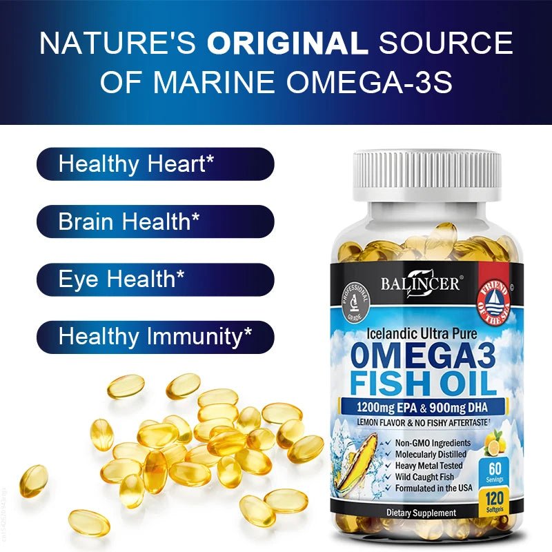 Omega - 3 Fish Oil Supplement - with EPA & DHA - Supports Heart and Brain Health Omega 3 Fatty Acids 120 Capsules - FloraDigest Co.