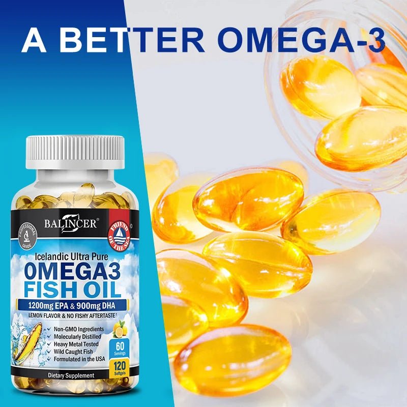 Omega - 3 Fish Oil Supplement - with EPA & DHA - Supports Heart and Brain Health Omega 3 Fatty Acids 120 Capsules - FloraDigest Co.