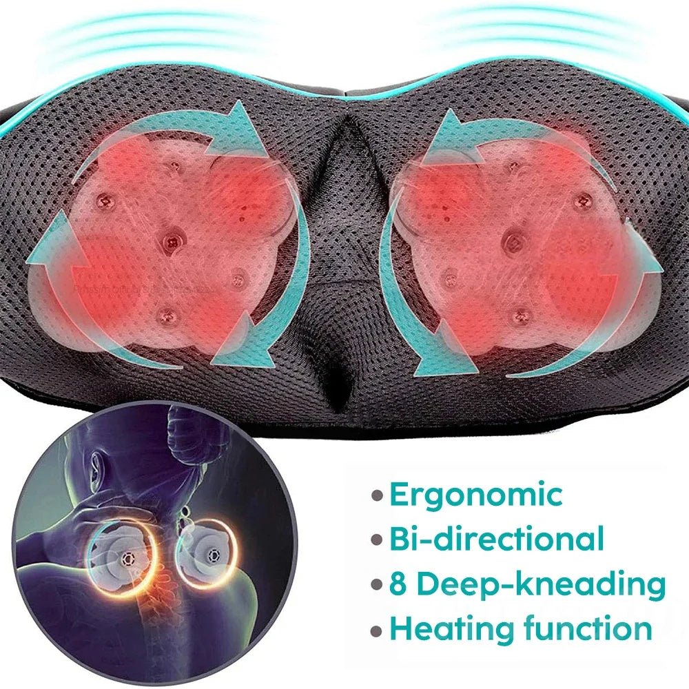 Shiatsu Neck and Shoulder Massager Heated Back Massager U Shape Deep Kneading Electric Massage Pillow For Neck Waist Leg Body - FloraDigest Co.