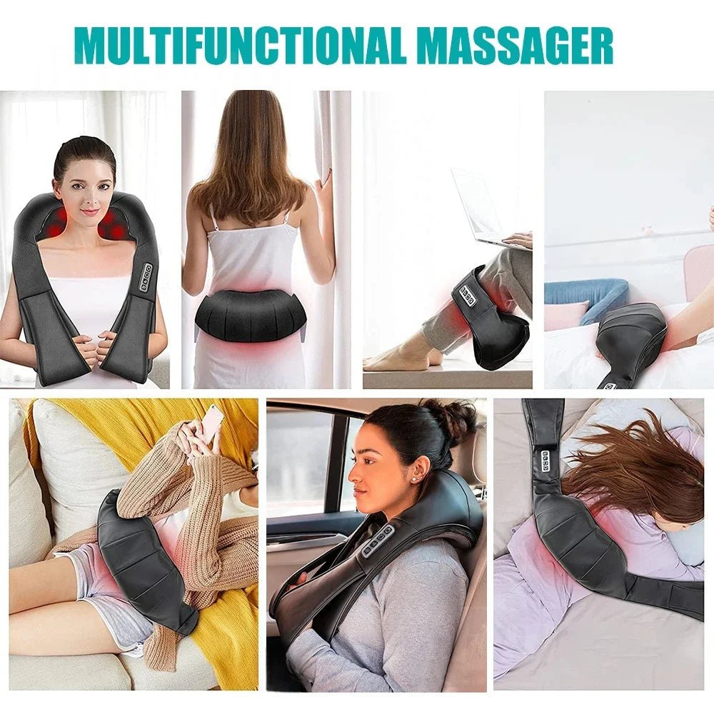 Shiatsu Neck and Shoulder Massager Heated Back Massager U Shape Deep Kneading Electric Massage Pillow For Neck Waist Leg Body - FloraDigest Co.