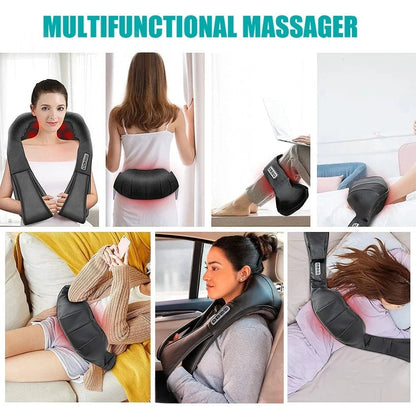 Shiatsu Neck and Shoulder Massager Heated Back Massager U Shape Deep Kneading Electric Massage Pillow For Neck Waist Leg Body - FloraDigest Co.