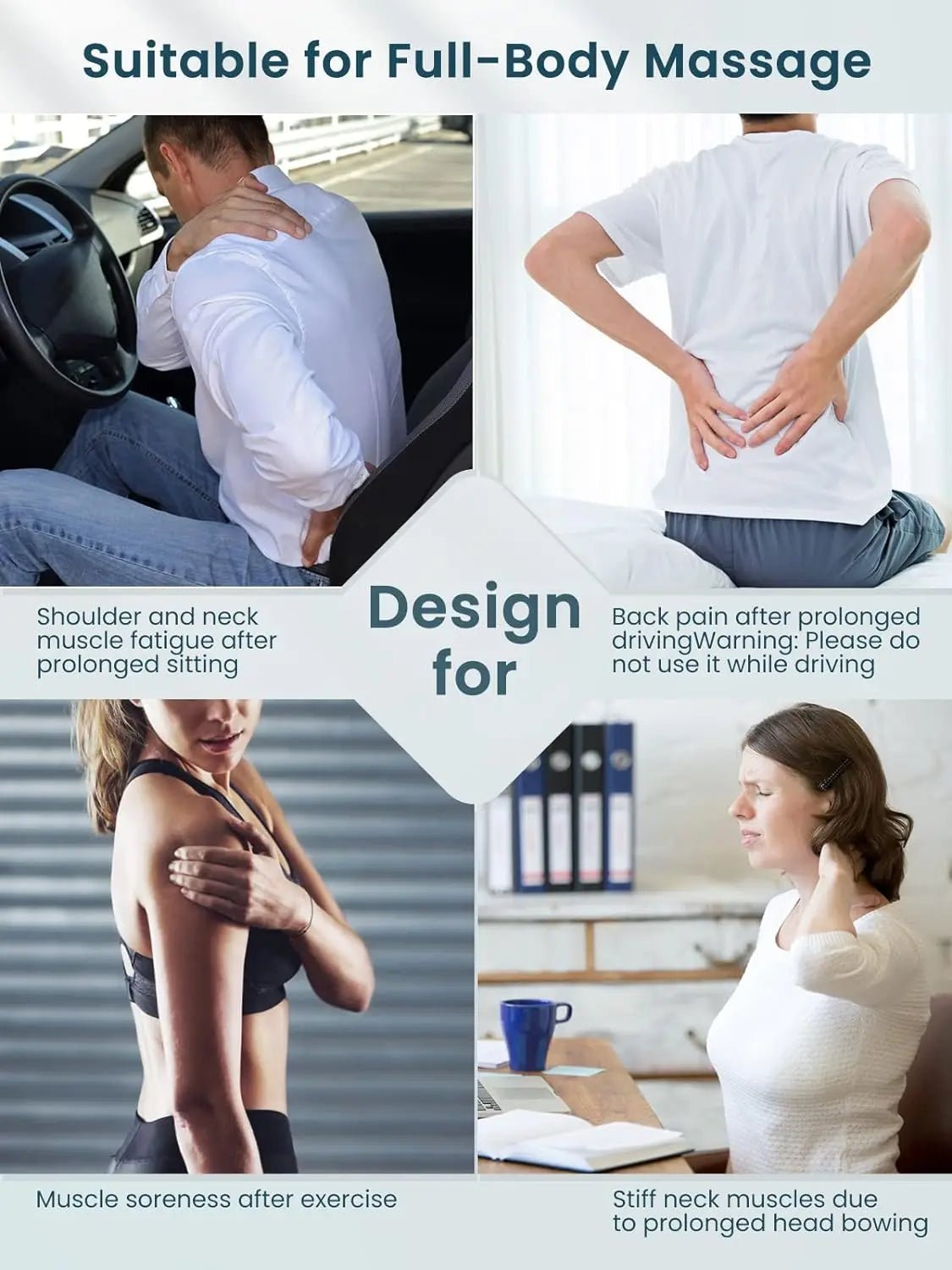 Shiatsu Neck and Shoulder Massager Heated Back Massager U Shape Deep Kneading Electric Massage Pillow For Neck Waist Leg Body - FloraDigest Co.