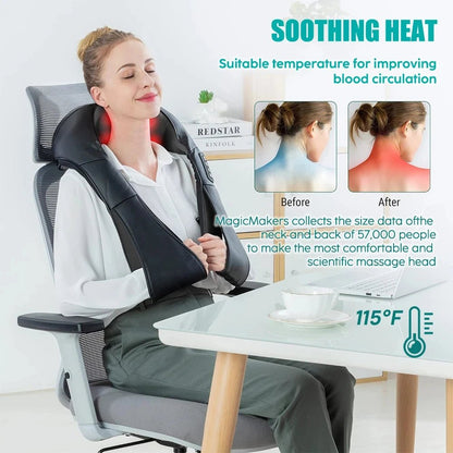 Shiatsu Neck and Shoulder Massager Heated Back Massager U Shape Deep Kneading Electric Massage Pillow For Neck Waist Leg Body - FloraDigest Co.